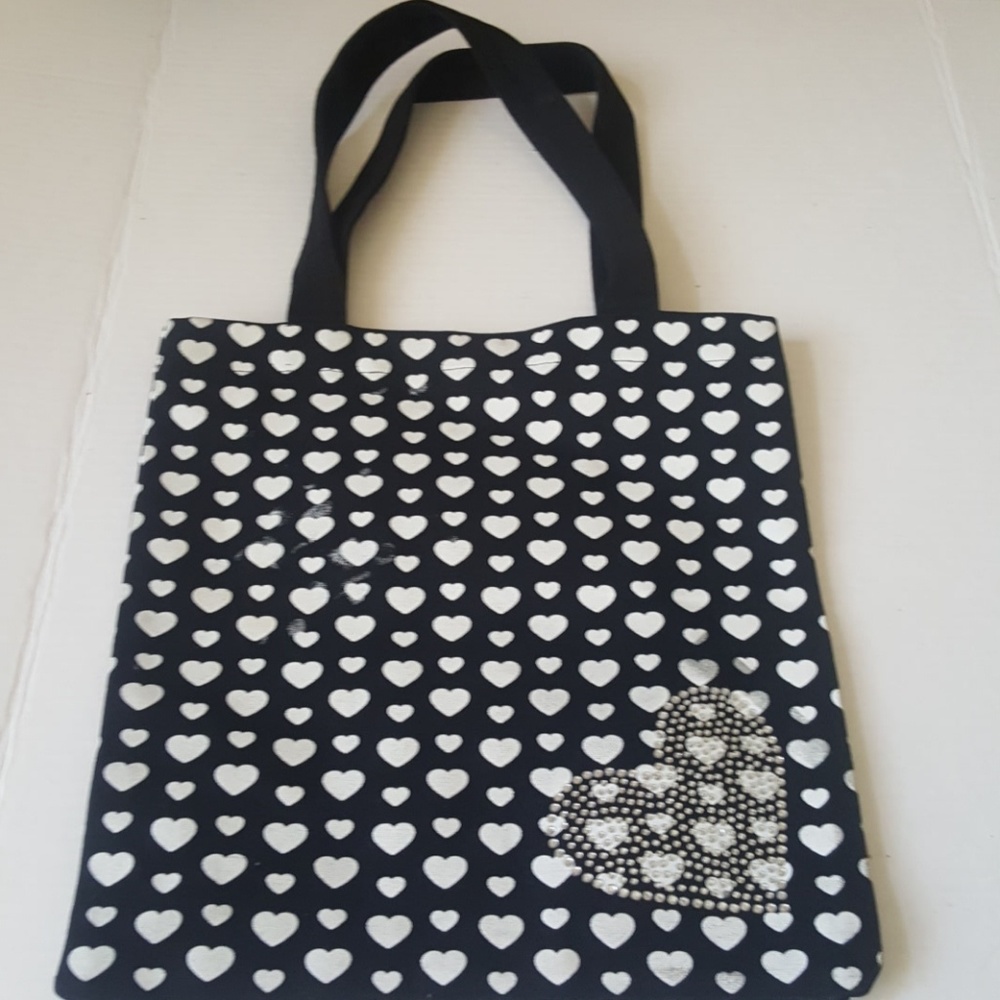 Black and White Canvas Heart Tote.